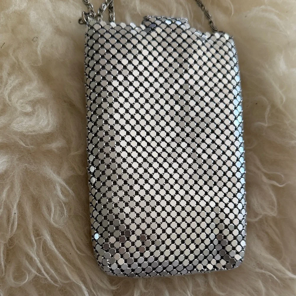 Silver Mesh Crossbody Phone Pouch fits